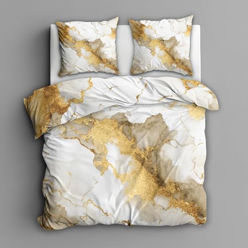 Housse de couette 220x240 marbre doré pour des nuits douillettes en famille - 7
