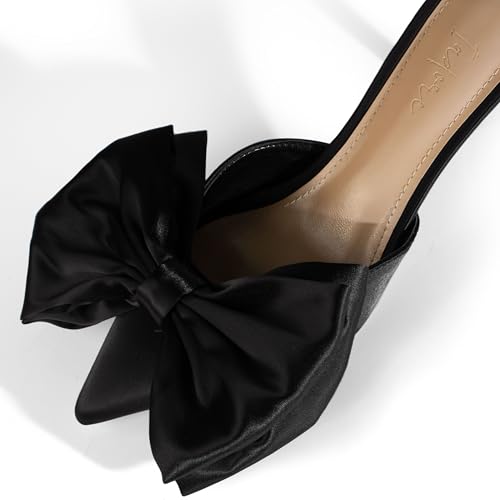 iadore Women's High Heel Sandals, 3'' Satin Closed Pointed Toe Oversized Bow Slip-on Stiletto Slippers Party Prom Casual Dress Mules2