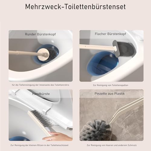 Image of 4 In 1 Toilet Cleaning Brush And Holder Set For Bathroom, Soft Silicone Bristle Toilet Brush, Removable Water Drawer, Ergonomic Long-Handled Toilet Brush (4 In 1 Brush), White