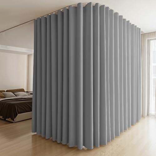 Image of Room Divider Curtains & Flexible Bendable Tracks Set,Privacy Dividers Ceiling Track Curtain Window Blackout Curtains for Living Room Bedroom (W150 x H108 in 1 Panel Grey Drape & White Rail)