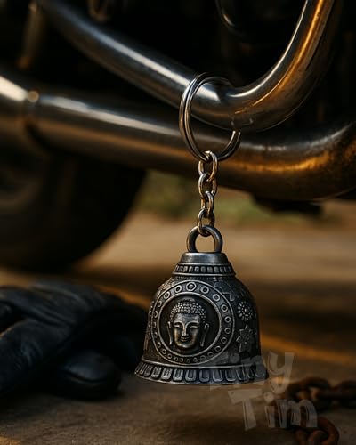 Image of Tiny Tim Guardian Bell with Evil Eye Charm - Protective Motorcycle & Car Accessory - Tibetan-Inspired Design - Wards Off Negative Energy - Ideal Gift for Bikers & Travelers