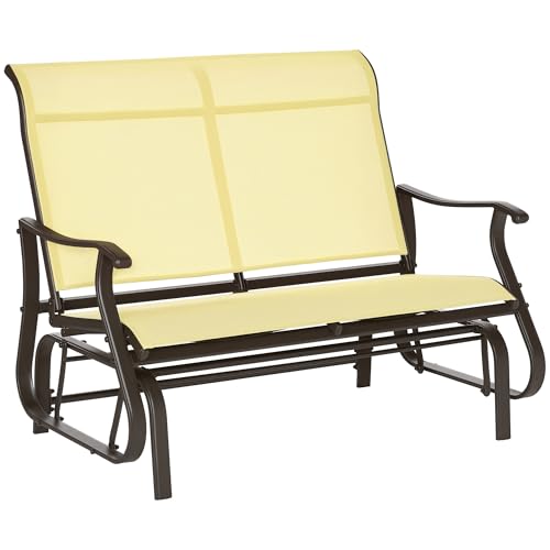 Outsunny 2-Person Outdoor Glider Bench, Patio Glider Loveseat Chair with Powder Coated Steel Frame?2 Seats Porch Rocking Glider for Backyard, Lawn, Garden and Porch, Beige