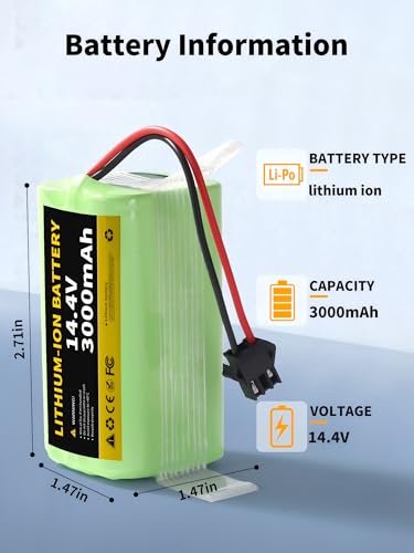 Image of 14.4V 3000mAh Lithium Battery Compatible with Eufy RoboVac 11 11C 11S Plus 11S MAX 12 15C 15C MAX 15T 25C 30C G10 Hybrid G30 Edge R500 R450