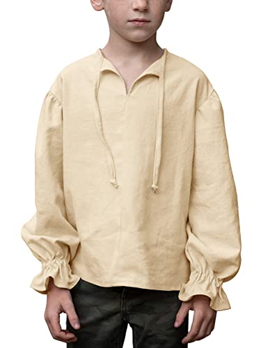 Bbalizko Boys Medieval Pirate Costume Shirt Kids Medieval Renaissance Ruffled Long Sleeve Halloween Scottish Jacobite Tops