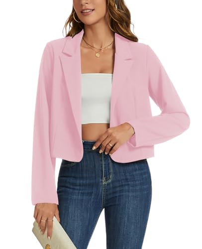 MINTLIMIT Womens Cropped Blazer Casual Long Sleeve Open Front Short Blazers Lightweight Work Office Jackets, Pink2