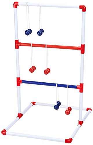 Amazon Basics Ladder Toss Outdoor Lawn Game Set with Soft Carrying Case - 40 x 24 Inches, Red and Blue