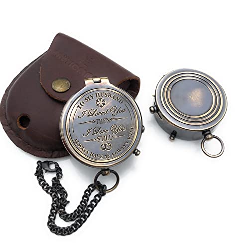 Brújula de latón portátil con estuche de cuero miniatura 5
