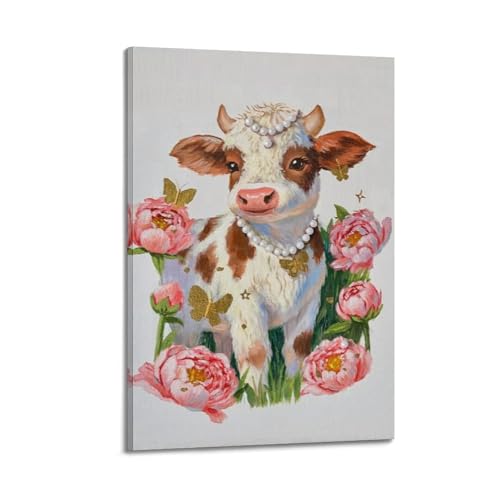 Cadre vache mignon avec pivoines pour une ambiance douce