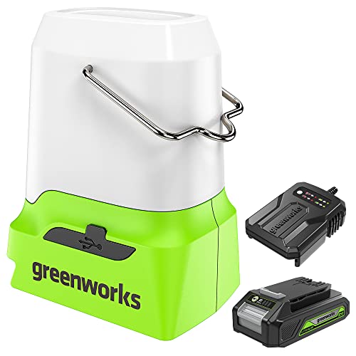 Greenworks 24V Lantern Cordless 500lm Camping Light Kit with USB-A and USB-C Port, 2Ah Battery and Charger Included - image 1