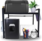 Extendable Printer Stand with Storage – Heavy Duty, Carbon Steel 2 Tier Multi-Purpose Stand - Holds 25kg, Adjustable Printer Shelf Organizer for Home and Office Use, Black