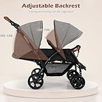 INFANS Double Stroller, Foldable Baby Tandem Stroller with Djustable Backrest Canopy Footrest, 5-Point Harness, Storage Basket, Convertible Compact Twin Stroller for Infants and Toddlers (Light Grey) - Image 4