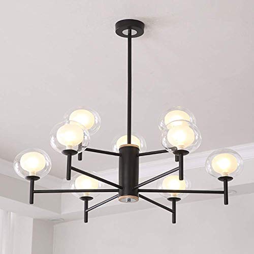 Chandelier Spoutnik gold 9 lumières avec suspension industrielle vintage noire