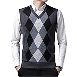 Mens Knit Vest Jumpers Casual Vintage Sweater Pullover Sleeveless Wool For Autumn Winter V Neck, Dark Gray, X-Large