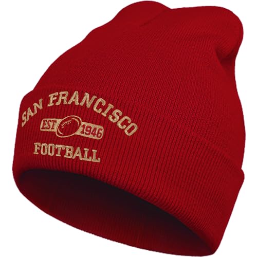 Embroidered Football Beanie Unisex Winter Cap Warm Knit Hats for Football Fan Gifts