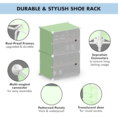 Image of amazon basics DIY Foldable Shoe Rack | 4 Layer Plastic Shoes Rack with Door Cover | Multipurpose Stand for Home & Entryway Green