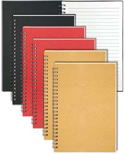 6Pack Spiral Notebook, 5.7x8.3” Small Notebooks for Work 120 Page Note Pads