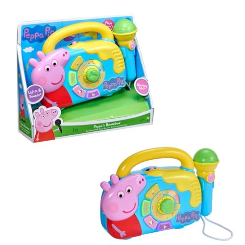 Peppa Pig Boombox | Jogo musical Boombox com microfone | Caixa musical com melodia temática de Peppa Pig com músicas infantis | Brinquedos Peppa Pig House On The Hill | Jogo de brinquedos