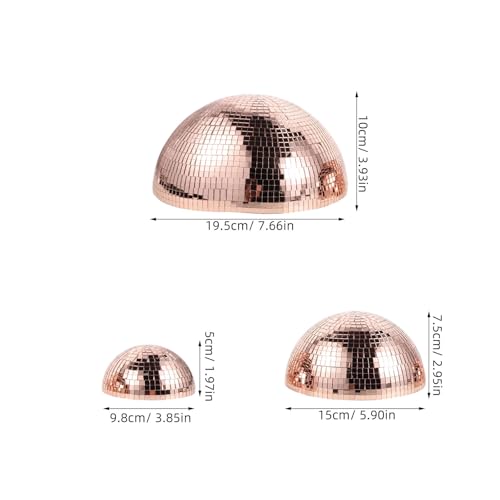 3 unidades de bola espejada semiesférica: media esfera espejada adhesiva de 7,7" / 5,9" / 3,9" para decoración de fiestas temáticas años 70 y festivales de música miniatura 2
