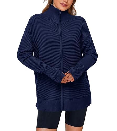 Image of PRETTYGARDEN Womens Long Sleeve Zip Up Ribbed Cardigan Sweaters