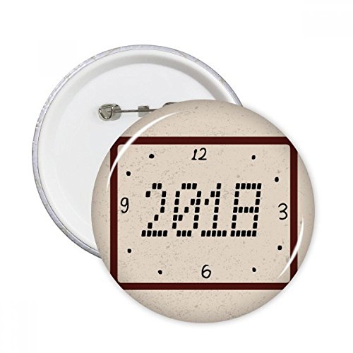 Cadeau Bonne année 2018 Horloge design Badge Pins rond pour décoration de fête 5pcs