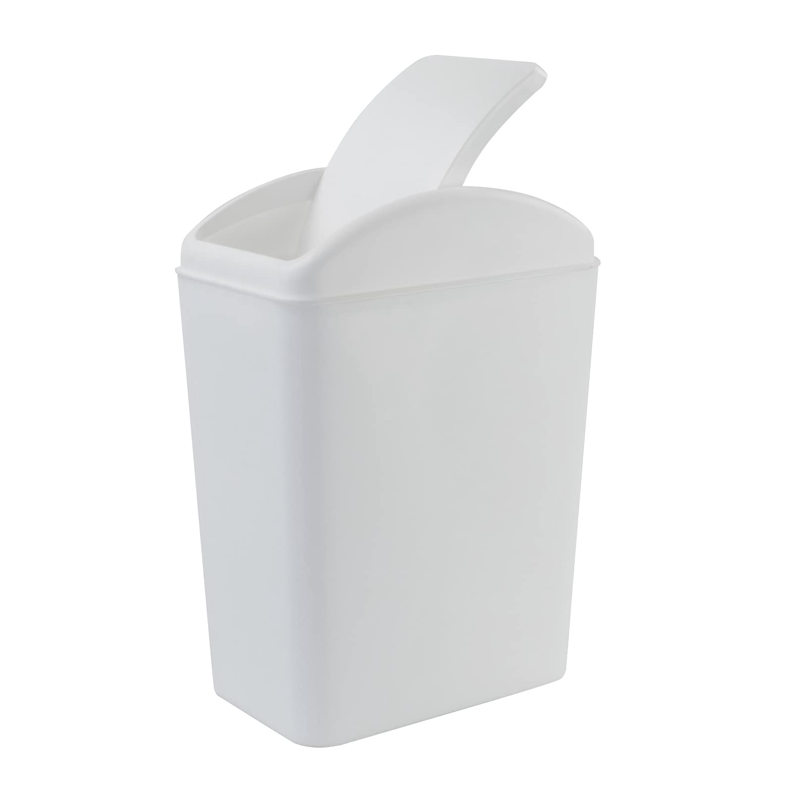 Tyminin 20 Liter Plastic Swing Top Trash Can, Slim Garbage Bin with Swing Lid, White
