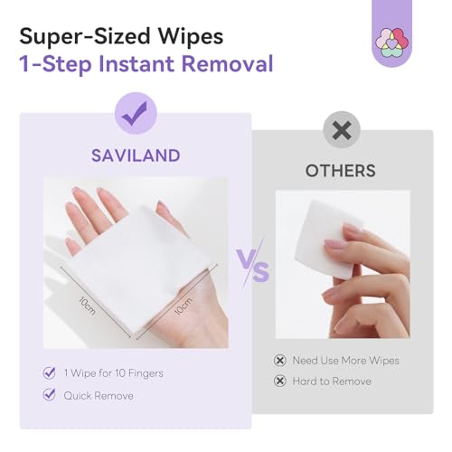 SAVILAND Advanced Nail Polish Remover Pads: 100 PCS Nail Polish Remover Wipes Super-sized 1-Step Instant Removal For Nails Pad Non-Irritant Individually Wrapped Pads For Salon Use