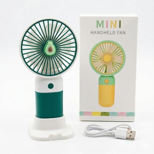 Image of Portable USB Rechargeable Mini Hand fan with stand 3 Speed Personal cooling fan for Home Office Travel outdoor use pack of 2 multicolor