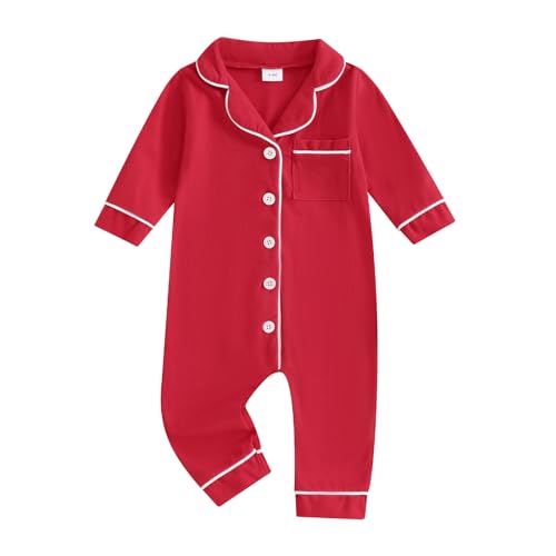BULINGNA Infant Baby Girl Boy One Piece Pajamas Jumpsuit Button Down Footless Pajama Onesie Christmas Pjs Sleepwear Nightgown (Red, 0-6 Months)