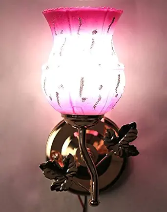 R.S Traders Fancy Glass 40W Round Wall lamp with Metal Fitting and All Fixture (Pink)-Electric