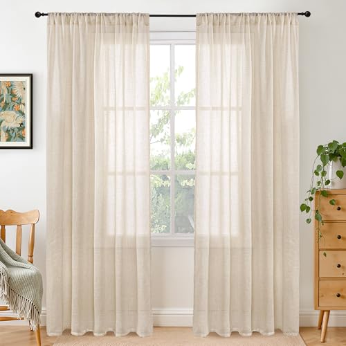 Image of BGment Natural Linen Curtains 78 Inches Long for Living Room - Semi Sheer Light Filtering Drapes Textured Lightweight with Rod Pocket Window Treatments for Dining Bedroom, 2 Panels Set, 52 X 78 Inch