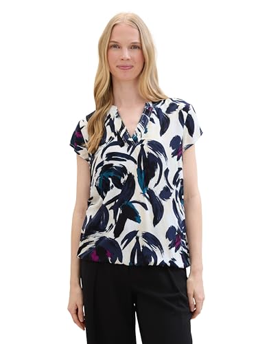 TOM TAILOR Damen Kurzarm-Bluse mit Muster , dark blue floral design, 36 – Ansicht 1