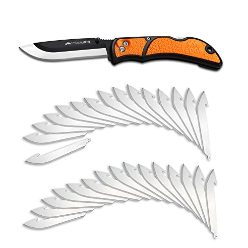 OUTDOOR EDGE 3.5″ RazorLite EDC Knife. Pocket Knife with Replaceable Blades and Clip. Perfect For Hunting & Skinning Deer. Blaze Orange with 30 Blades.