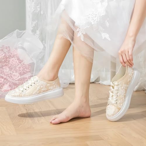 Emily Bridal 115-14 Women's Wedding Sneakers Flats Tennis Shoes Flower Lace Sneakers4
