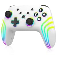 MYSTILUCK Wireless Pro Controller für Switch/Switch 2/Lite/OLED/PC, Gamepad mit 7 Farbwechselnde RGB Beleuchtung/Hall Effect Trigger/Dual Vibration/Turbo, Ergonomisch Gestalteter Präzise Joystick,Weiß – Ansicht 1