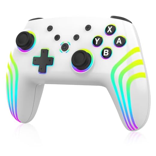MYSTILUCK Manette Sans Fil Pro pour Switch/Switch 2/Lite/OLED/PC, Contrôleur avec 7 Couleurs d'éclairage RGB Changeantes/Double Vibration/Gyroscope 6 axes/Turbo, Joystick Ergonomique et Précis, Blanc