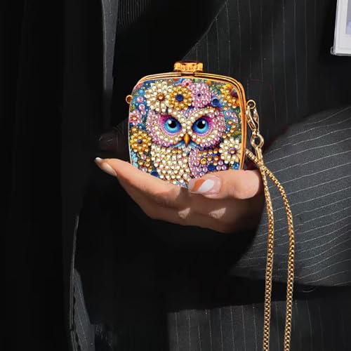 Mini Jewelry Box Diamond Art Mirror Compact Bulk Travel Handheld Mirror Makeup Small Hand Bag DIY Diamond Art Portable Jewelry Box Pocket Craft Mirrors Box for Earrings Necklace Rings BN70