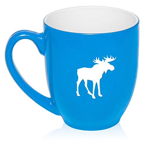 16 oz Large Bistro Mug Ceramic Coffee Tea Glass Cup Moose (Light Blue)