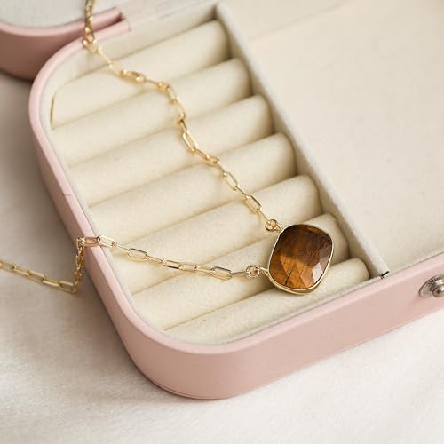 Gempires Cushion Cut Pendant Necklace With 18 Inch Paper Clip Chain Hypoallergenic 14k Gold Plating, Gift for s3