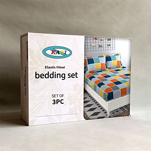 Image of KAWI Elastic Fitted Bedsheets Queen Size (60 inchx78 inchx8 inch Mattress Size) 250TC Premium Cotton Blend Sheet with2 Large Pillow Cover, All Around Elastic with overlock, Peach Color