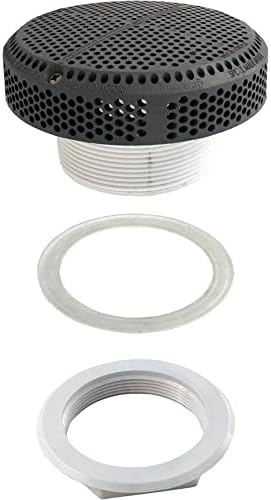 Exploded view of Waterway 640-3587V Suction Assembly components: grate, threaded pipe, gasket, and securing nut