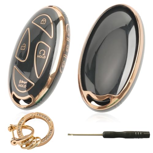 Yuiturt Key Fob Cover for Hyunda-i Tucson 2025/ Kona SX2 EV/ Ioniq 5/ Ioniq 6/ Sante Fe 2024 2025 2026 Key Cover, Car Key Case Protection, Remote Controls Key Shells, TPU Silica Gel(Black)