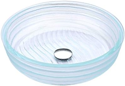 ANZZI Canta Series Modern Tempered Glass Vessel Bowl Sink in Lustrous Translucent Crystal| Top Mount Bathroom Sinks Above Counter | Round Vanity Countertop Sink Bowl with Pop Up Drain | LS-AZ064