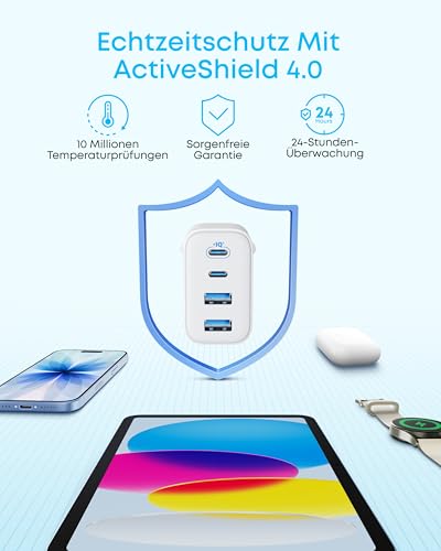 Anker Zolo 50W USB C Ladegerät, 4-Port Netzteil mit 2 USB-C und 2 USB-A, Kompaktes Schnellladegerät Für iPhone 17 Pro Max/16/15/14/13-Serie, iPad, Pixel, Galaxy, MacBook (ohne Kabel)