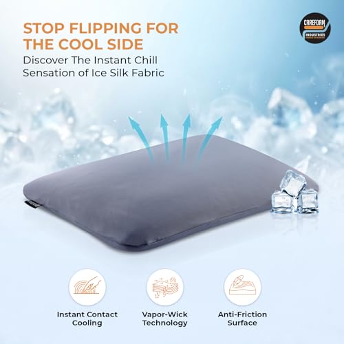 Image of CareFoam Cooling Memory Foam Pillow - Feels Cool on Touch | Nylon Spandex Cold Fabric Cover | Orthopedic Cervical Neck Pain Relief Pillow for Back, Side & Stomach Sleepers
