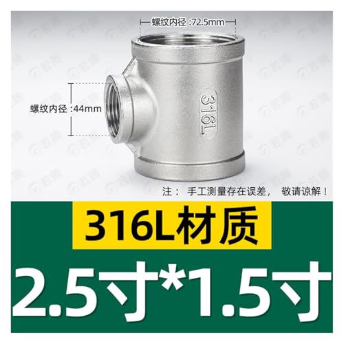 Raccord en T fileté femelle inox 316L réduit G2-1/2 vers G1-1/2
