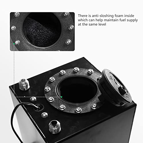 GSTP Universal 2.5 Gallon 10L Fuel Cell Tank with Cap and Level Sender Polished Aluminum Black