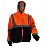 Petra Roc OBHSW-C3-2X Thermal Lined Sweatshirt Hoodie Orange/Black Two Tone, ANSI 107-Class 3, 2 Slash Pockets, Zipper Closure, 2X