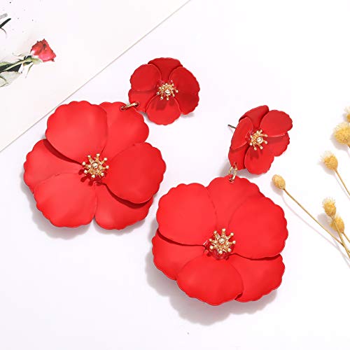 Flower Dangle Earrings Boho Layered Floral Petal Drop Earrings Statement Stud Earring for Women4