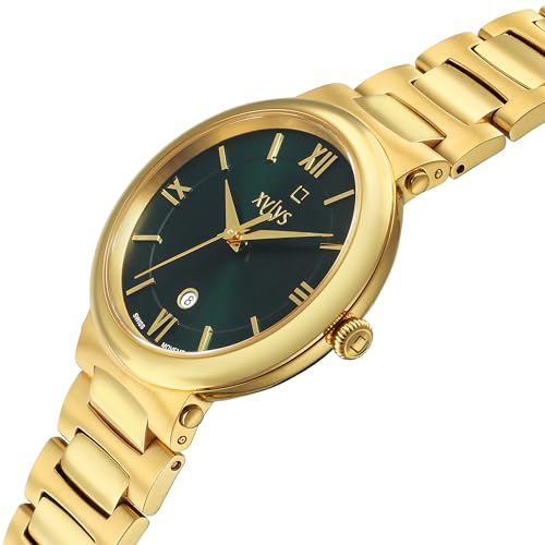 Image of Xylys Duet Swiss Analog Golden Stainless Steel Strap Green Dial Watch for Women