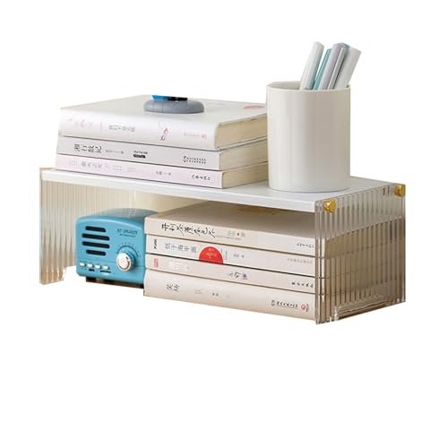 UQACHG Estantería De Escritorio, Estantería De Acrílico con Divisiones De Bambú, Organizador De Almacenamiento Y Exhibición, Estantes para Condimentos De Cocina Par,White-34 * 15 * 12cm